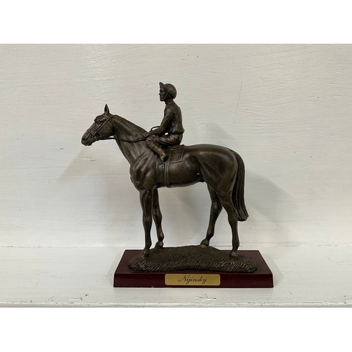 2 - 3 BRONZED HORSE AND JOCKEY FIGURES AND 2 HORSE FIGURES