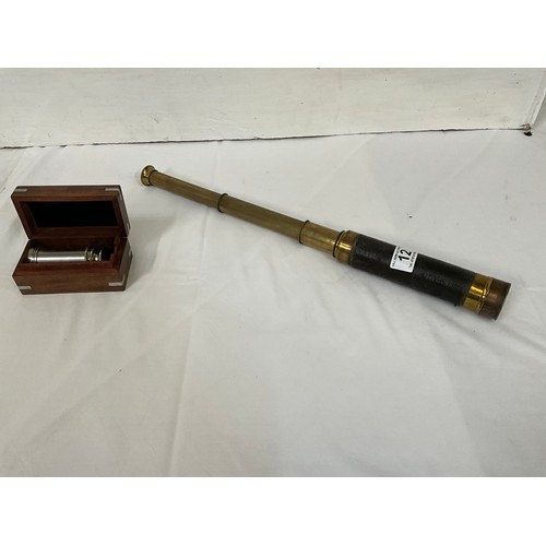 12 - VINTAGE BRASS EXTENDING TELESCOPIC AND REPRODUCTION BOXED EXAMPLE