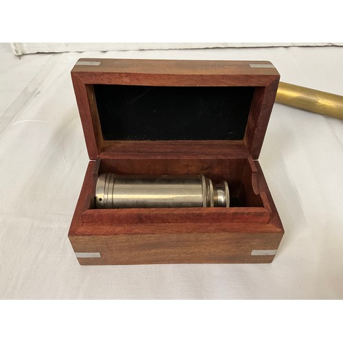 12 - VINTAGE BRASS EXTENDING TELESCOPIC AND REPRODUCTION BOXED EXAMPLE