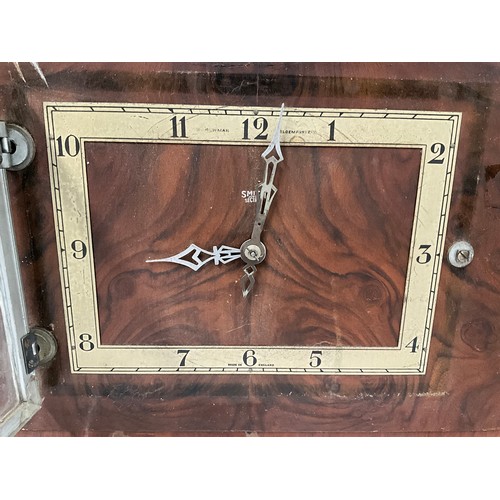 25 - VINTAGE ART DECO WALNUT VENEERED SMITHS ELECTRIC MANTLE CLOCK A/F AND ONE OTHER A/F