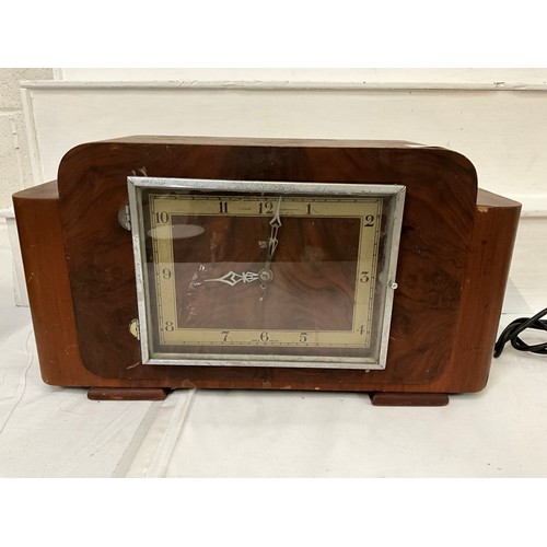 25 - VINTAGE ART DECO WALNUT VENEERED SMITHS ELECTRIC MANTLE CLOCK A/F AND ONE OTHER A/F