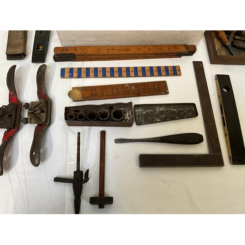 27 - QTY OF VINTAGE HAND TOOLS AND RULERS ETC