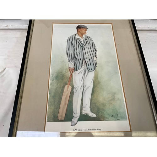 32 - 4 FRAMED VINTAGE SPY CRICKETING PRINTS 15”X11”