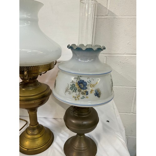 33 - 2 BRASS OIL LAMPS AND A ELECTRIC EXAMPLE H21”