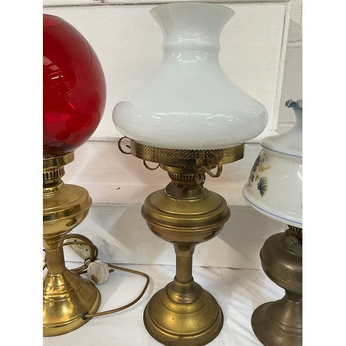 33 - 2 BRASS OIL LAMPS AND A ELECTRIC EXAMPLE H21”