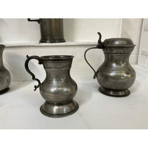 36 - BOX OF EARLY PEWTER ITEMS TO INCLUDE TANKARDS JUGS ETC