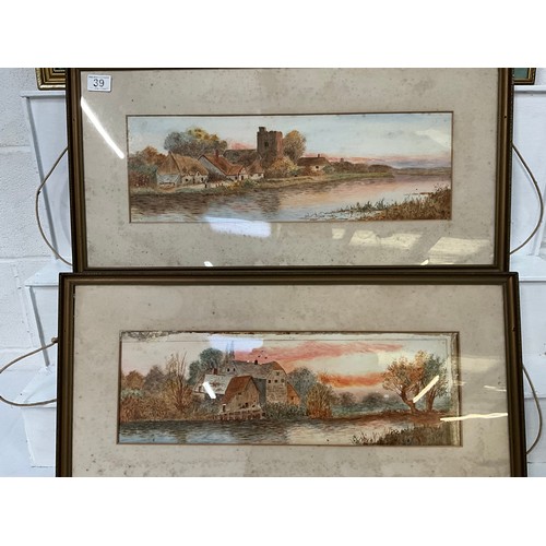 39 - 2 FRAMED TAPESTRIES AND 2 FRAMED WATERCOLOURS A/F 14”X28”