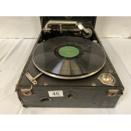 46 - VINTAGE COLUMBIA WIND UP GRAMOPHONE (NO HANDLE)