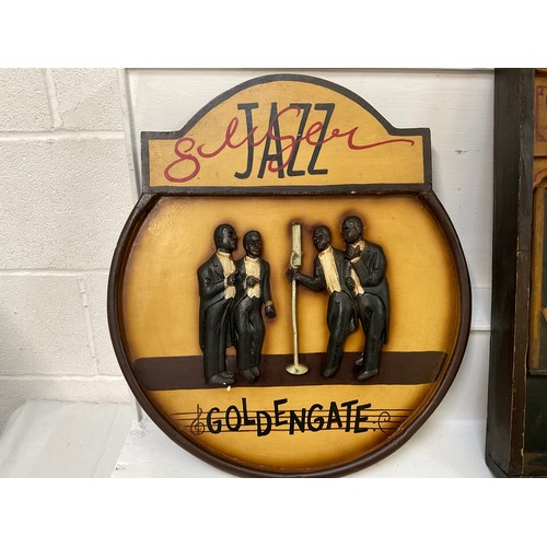 48 - WOODEN LADIES SIGN AND JAZZ PLAQUE 28”X16”