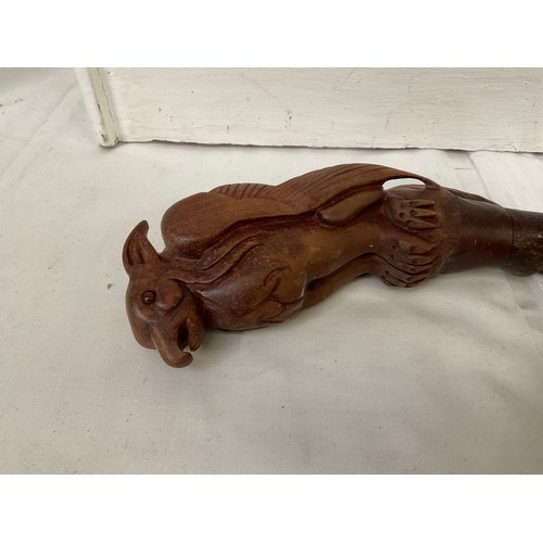 54 - 3 CARVED HANDLED WALKING CANES DOG,GRIFFIN AND OWL