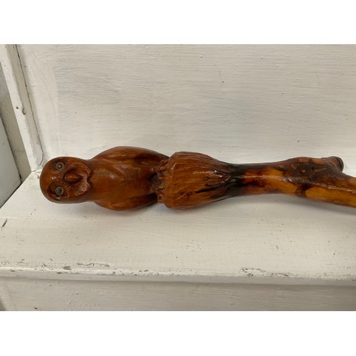 54 - 3 CARVED HANDLED WALKING CANES DOG,GRIFFIN AND OWL