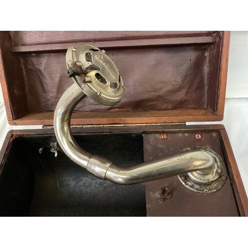 72 - VINTAGE CASED WIND UP GRAMAPHONE WITH HANDLE