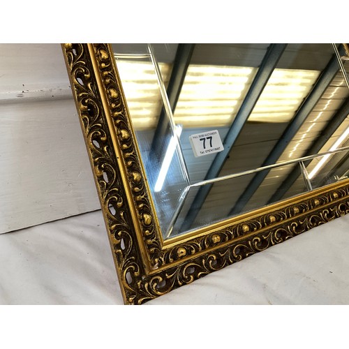 77 - MODERN GILT FRAMED WALL MIRROR WITH ENGRAVED DECORATION 35”X21”