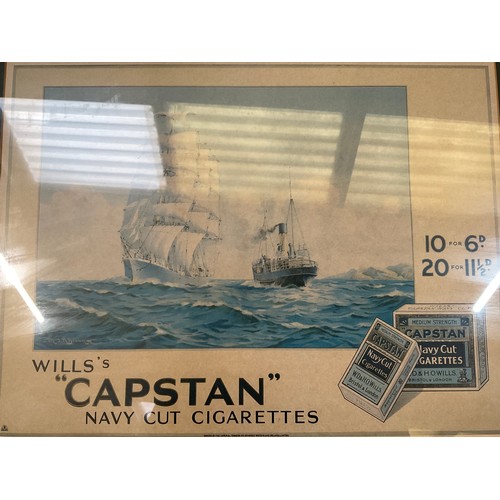 81 - OAK FRAMED WILLS CAPSTAN NAVY CUT CIGARETTES ADVERTISING BOARD 21”X26”