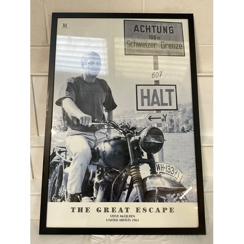 92 - FRAMED STEVE MCQUEEN FILM POSTER THE GREAT ESCAPE 38”X26”