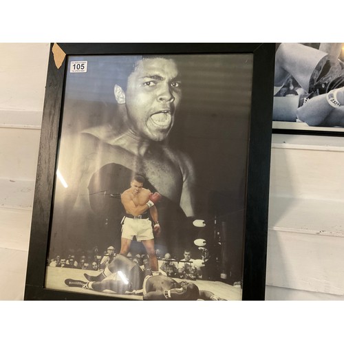 105 - 2 FRAMED MUHAMMAD ALI VS SONNY LISTON BOXING POSTERS 24”X36”