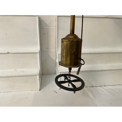 61 - GEORGIAN BRASS AND IRON TRIVET VICTORIAN BRASS MEAT JACK COMPLETE WITH KEY