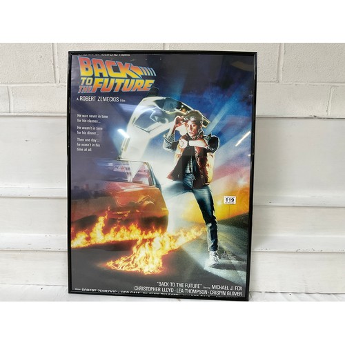 119 - FRAMED BACK TO THE FUTURE FILM POSTER  MICHEAL J FOX 32”X12”