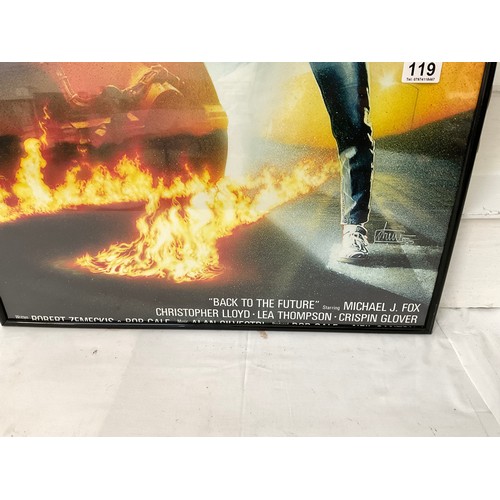 119 - FRAMED BACK TO THE FUTURE FILM POSTER  MICHEAL J FOX 32”X12”