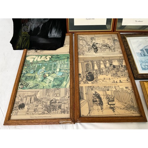 120 - BOX OF FRAMED PICTURES BEANO GOLF ETC