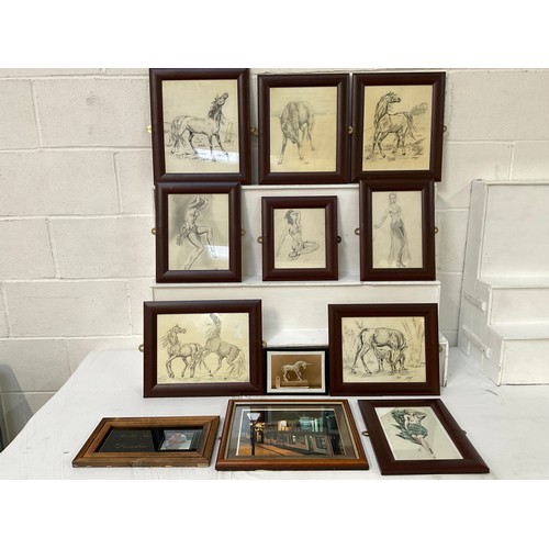 122 - BOX OF FRAMED PICTURES EROCTICA HORSES ETC