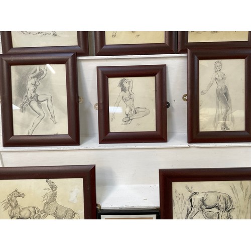 122 - BOX OF FRAMED PICTURES EROCTICA HORSES ETC