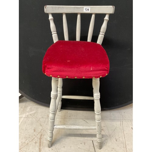 134 - PAINTED HIGH STOOL WITH UPHOLSTERED SEAT