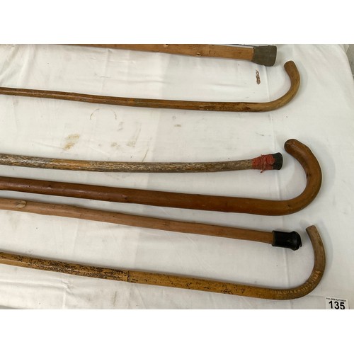 135 - QTY OF WALKING STICKS AND SHOOTING STICK ETC