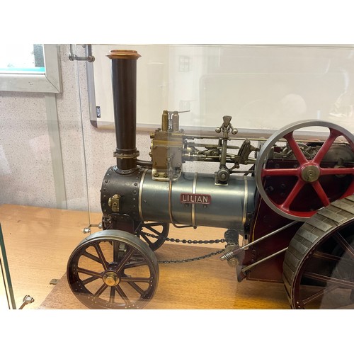 139 - VINTAGE HAND BUILT AND ENGINEERED  1.25 SCALE STEAM MODEL TRACTION ENGINE IN GLASS CASE H16” L23” W1... 