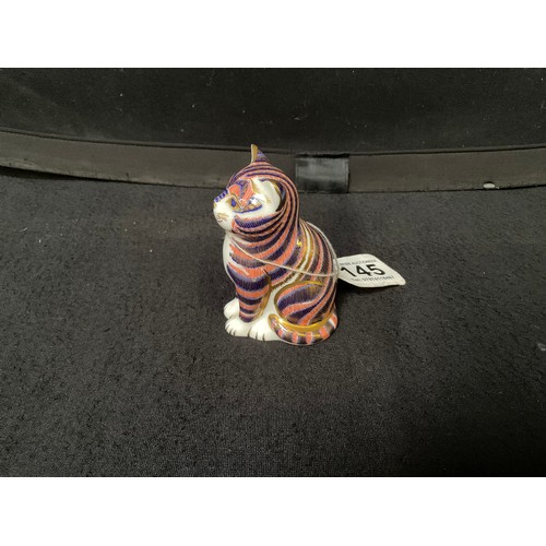 145 - ROYAL CROWN DERBY CAT PAPERWEIGHT WITH GOLD STOPPER H3.5”