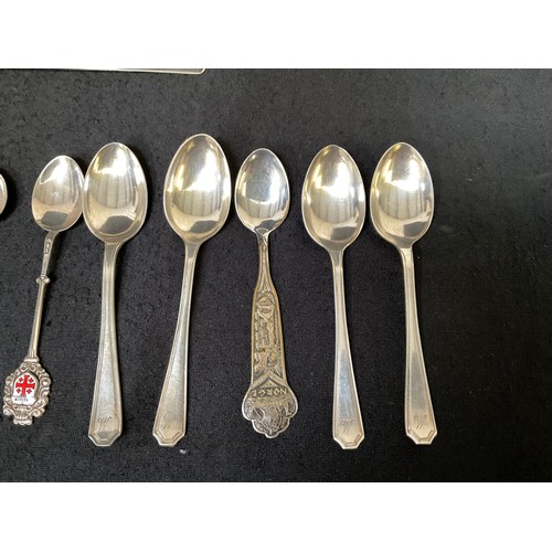 153 - QTY OF SILVER PLATED ITEMS COLLECTORS SPOONS PILL BOX ETC