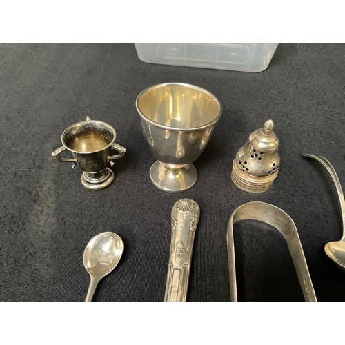 154 - QTY OF SILVER ITEMS TO INCLUDE ID BRACLET SPOONS ETC