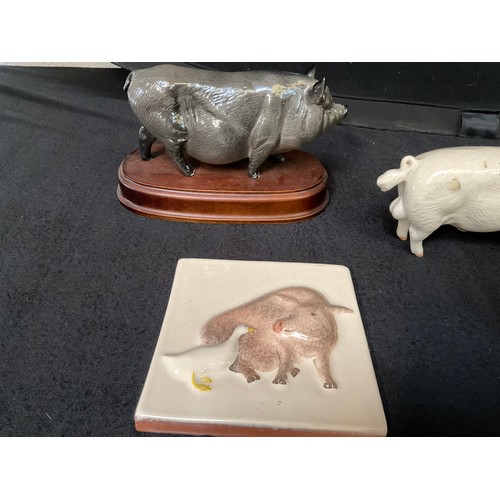 161 - COLLECTION OF BESWICK PIGS (5) AND 4 TILES