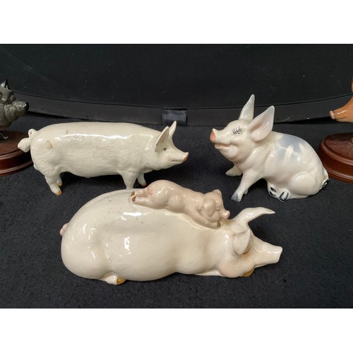 161 - COLLECTION OF BESWICK PIGS (5) AND 4 TILES