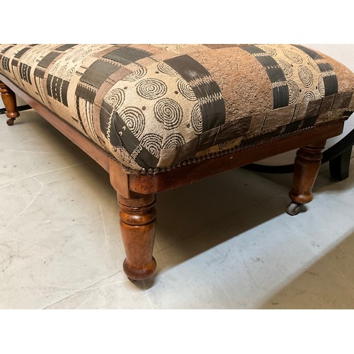 235 - EDWARDIAN CARVED OAK UPHOLSTERED CHAISE LOUNGE H29” L70” D24”