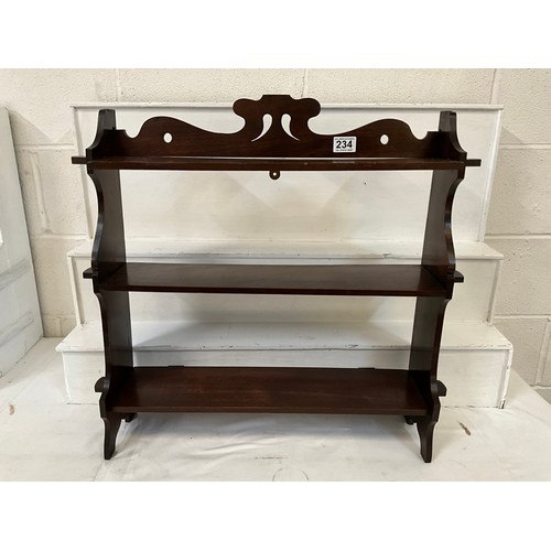 234 - 3 TIER MAHOGANY WALL SHELVES H24” L26” D6”