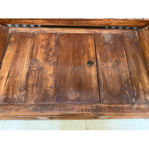 233 - CARVED CANVER WOOD SETTLE WITH STORAGE TO BASE H33” L53L D21”