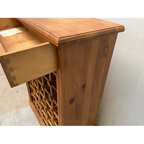 227 - MODERN PINE WINE RACK WITHH DRAWER TO TOP H42” L23” D10”