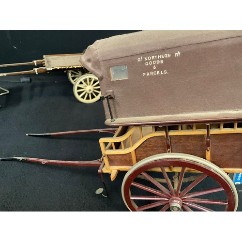 175 - 4 MODEL WOODEN HORSE DRAWN CARTS