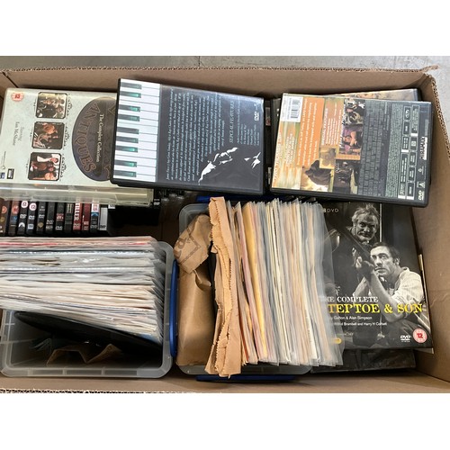 220 - VINTAGE BUSH RECORD DECK AND 3 BOXES OF DVD