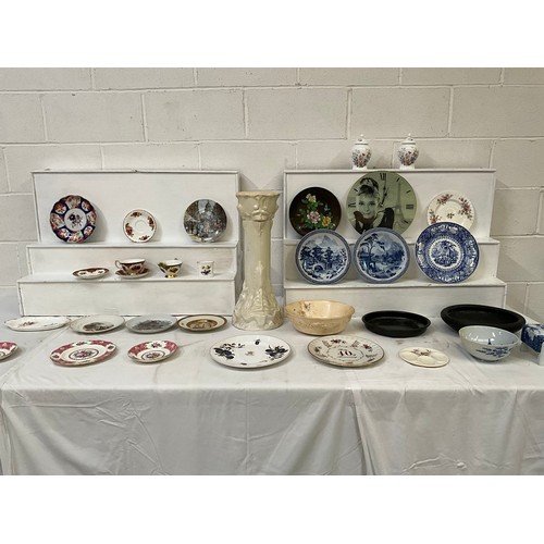 212 - BOX OF CHINA PLATES PEDASTAL ETC