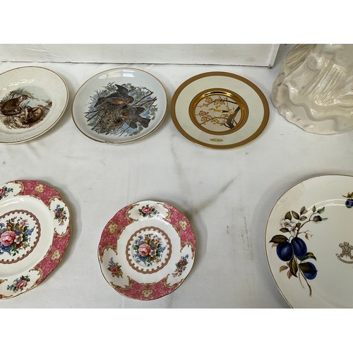 212 - BOX OF CHINA PLATES PEDASTAL ETC