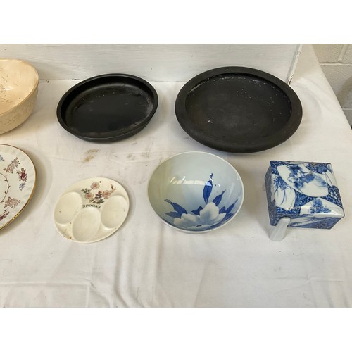 212 - BOX OF CHINA PLATES PEDASTAL ETC