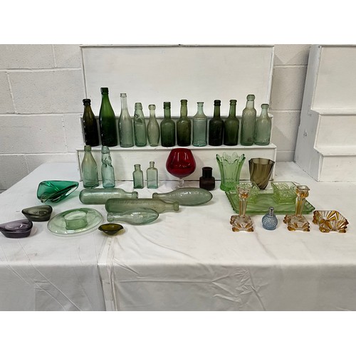 210 - BOX OF VICTORIAN AND LATER BOTTLES GLASSWARE ETC