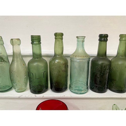 210 - BOX OF VICTORIAN AND LATER BOTTLES GLASSWARE ETC