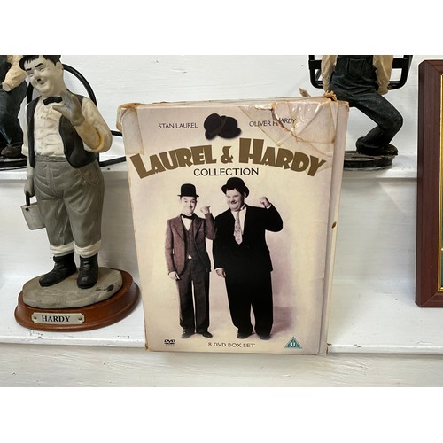 208 - BOX OF ODDS TO INCLUDE LAUREL AND HARDY FIGURE POKER CHIPS ETC