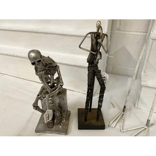 194 - 3 METAL SCUPLTURES BIRD,SKELETON,MUSICIAN