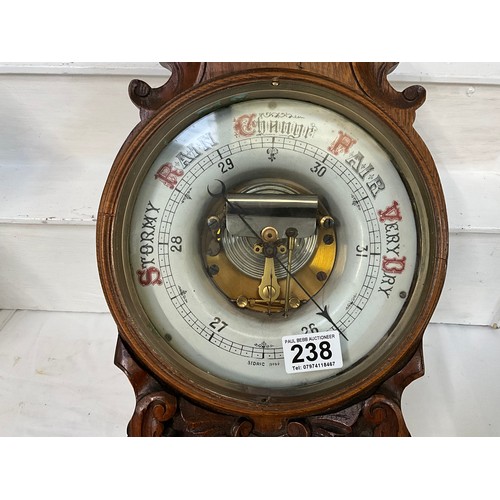 238 - CARVED OAK EDWARDIAN WALL BAROMETER H35”