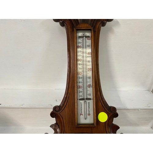 238 - CARVED OAK EDWARDIAN WALL BAROMETER H35”