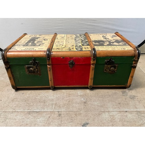 244 - VICTORIAN OAK BANDED TRAVELLERS CHEST H12” L36” D19”